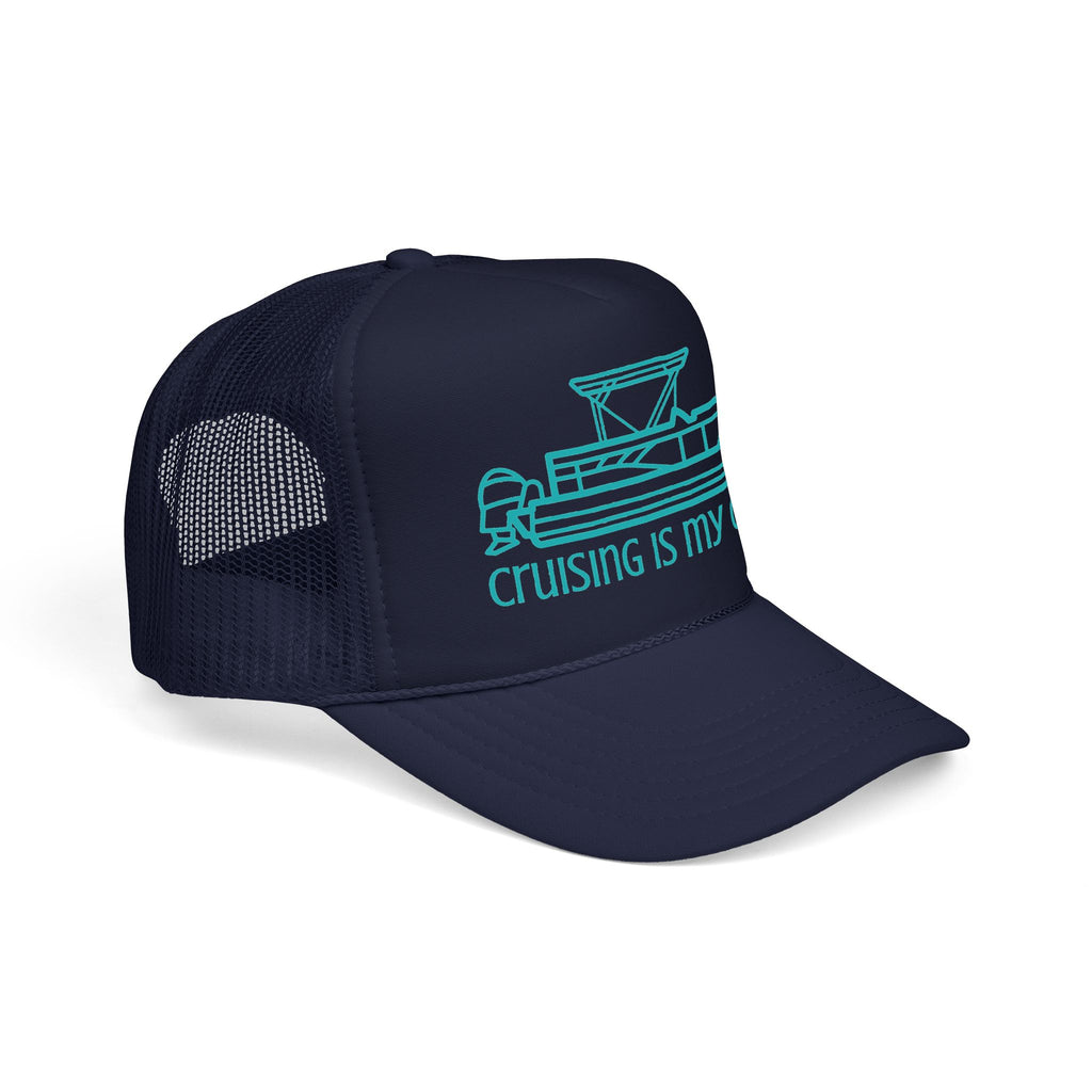 "Cruising Is My Cardio" Trucker Hat — Retro Pontoon Boat Foam Trucker
