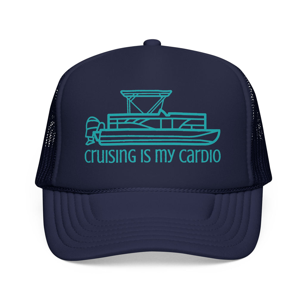 "Cruising Is My Cardio" Trucker Hat — Retro Pontoon Boat Foam Trucker