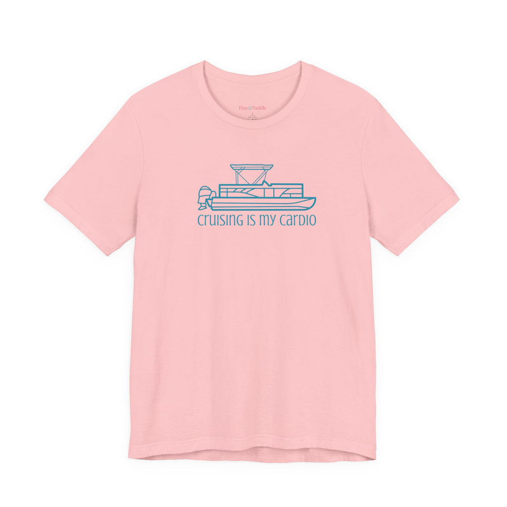 "Cruising is My Cardio” Short Sleeve Tee – Retro Pontoon Boat Bella + Canvas Soft Unisex Tee